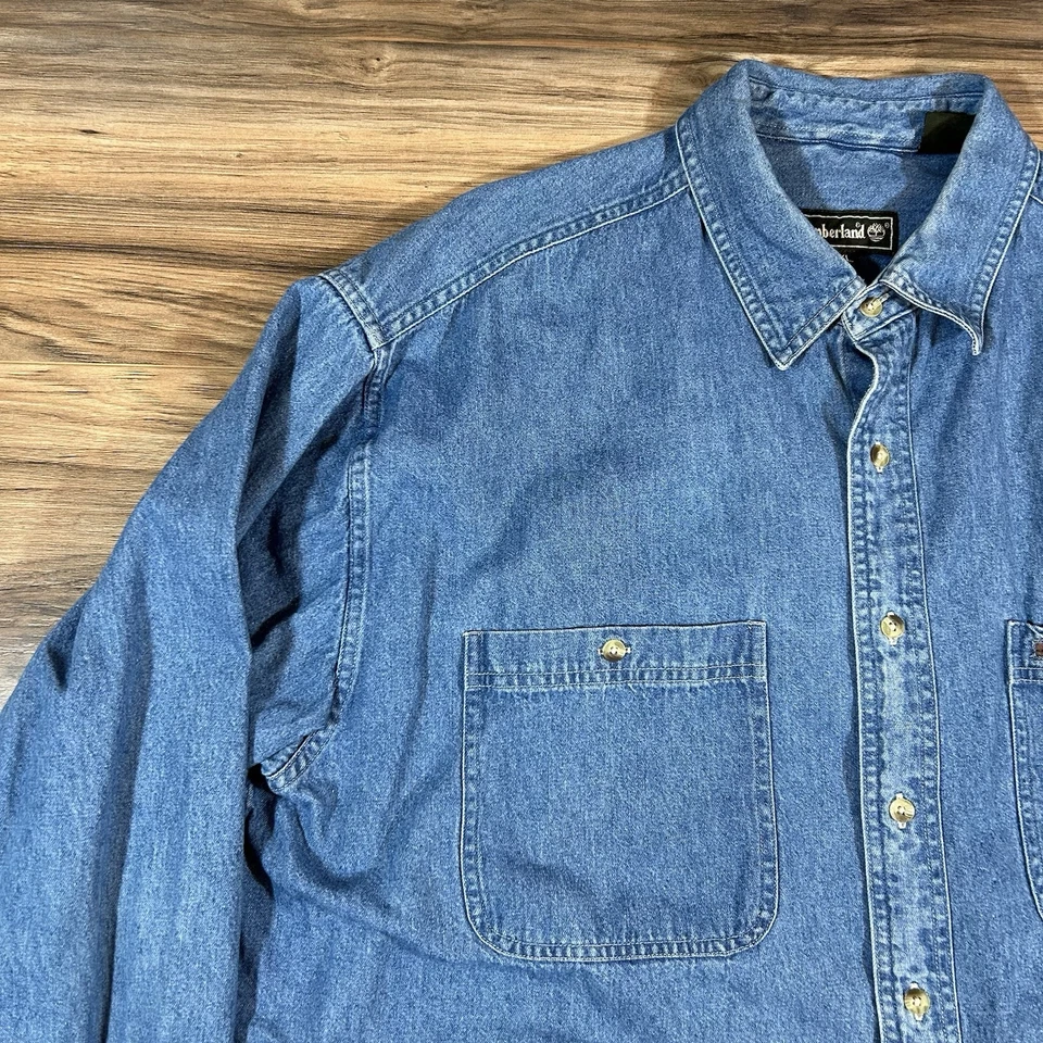 Camisa de trabajo Timberland de colección para hombre XL |azul| de mezclilla manga larga con botones Foto 2 de 4