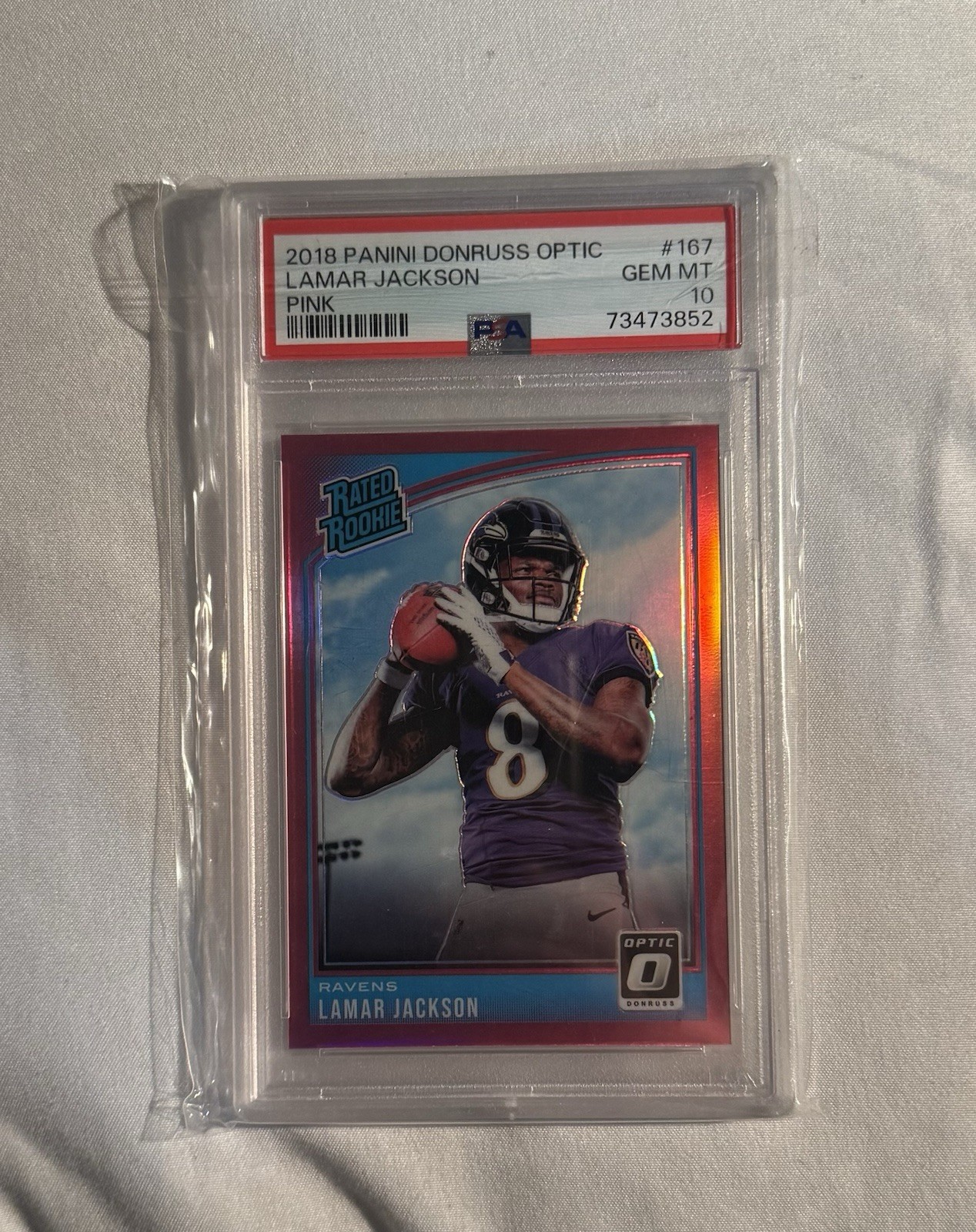 2018 Panini Donruss Optic Pink Rated Rookie Lamar Jackson #167 PSA 10 Ravens