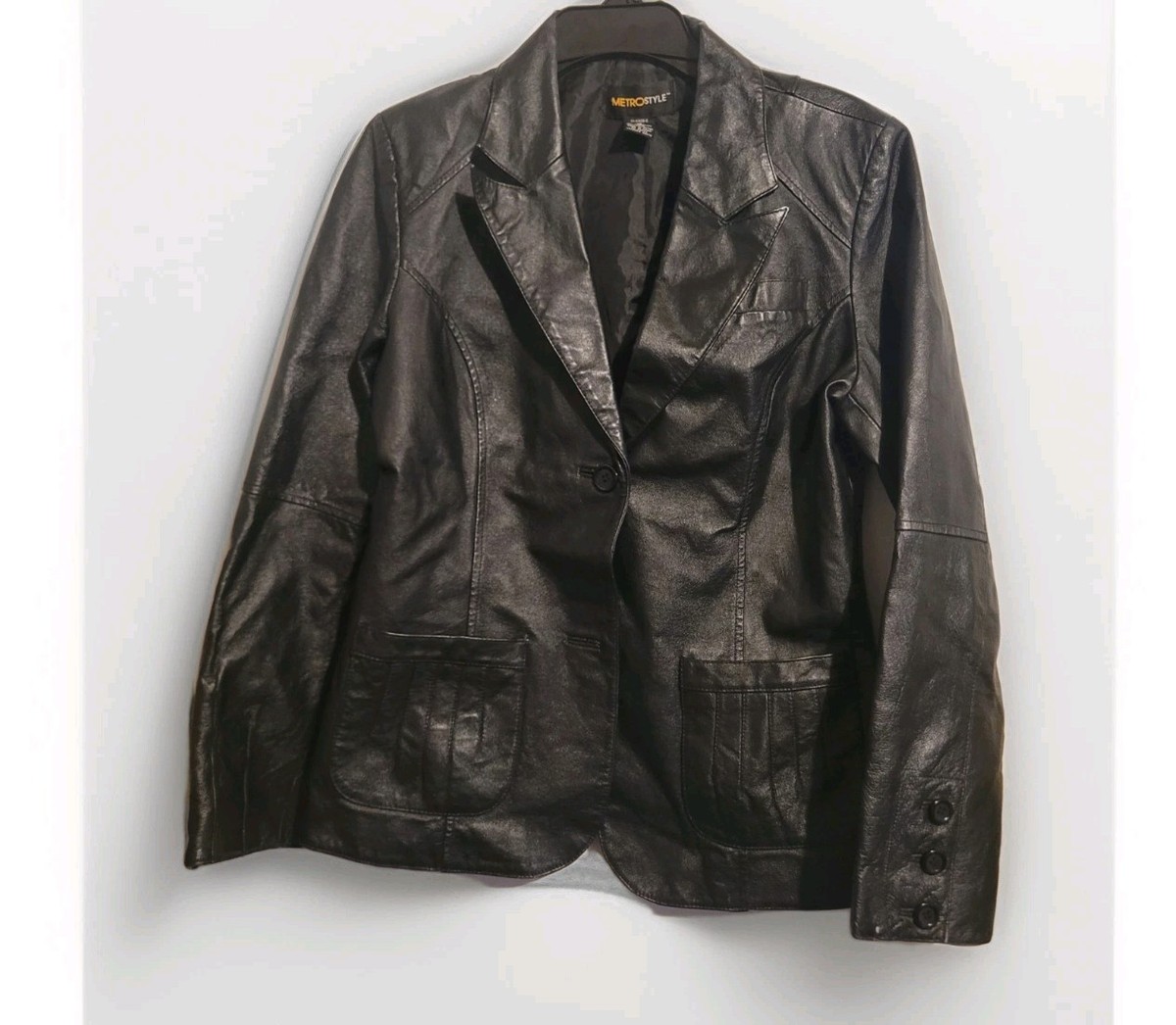 Women's Black Leather Blazer Jacket Tailored Fit Classic One
