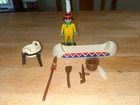 Vintage Playmobil 1970’s Native American Indian + Canoe + Pot