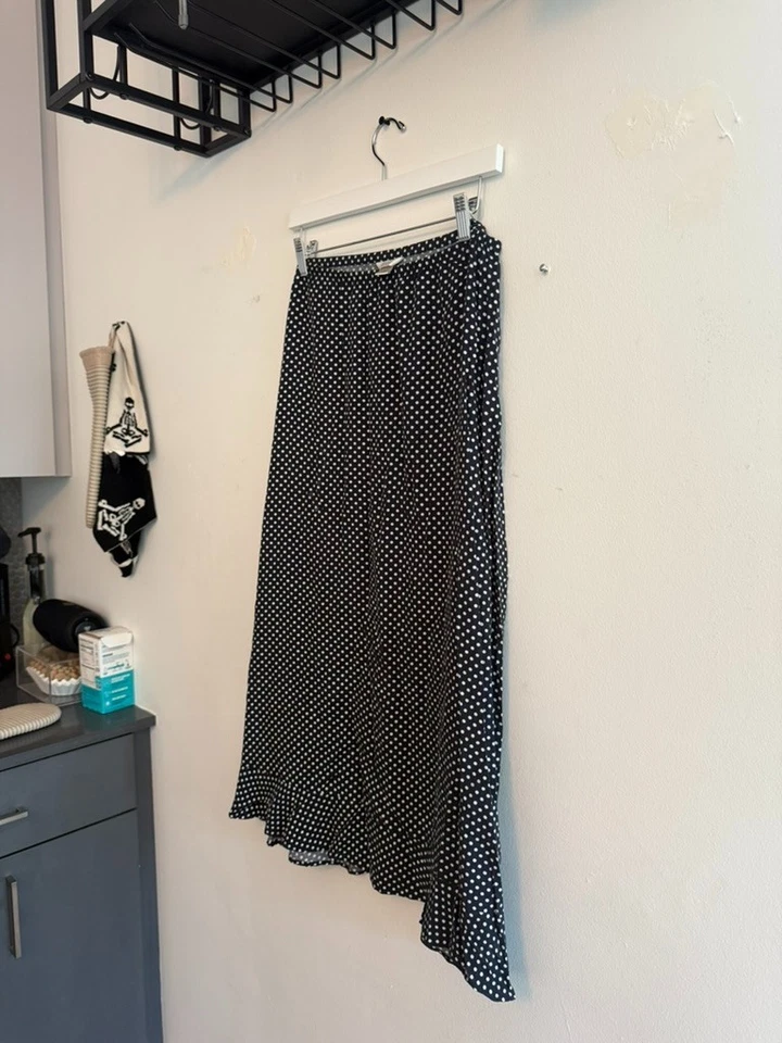 WOMENS Christopher & Banks BLACK W/ WHITE POLKA DOTS LONG SKIRT Maxi SIZE L - Image 3 of 3