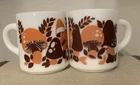 Vtg Mushroom Mugs 2 Hazel Atlas 60's Milk Glass Toadstools Coffee Tea Cup Mug