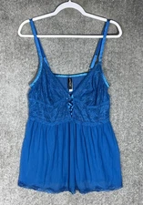 Adore Me Babydoll Camisole Top Womens Sz 2X Blue Sheer Mesh Floral Lace Stretch