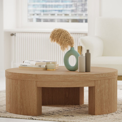 Mod round Coffee Table by Drew Barrymore, Warm Honey Finish