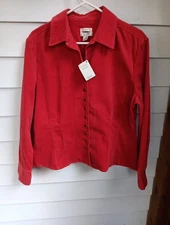CJ Banks Corduroy Shirt Jacket Red Button Front Stretch Pockets XL