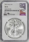 2001 American Silver Eagle NGC MS70, Mercanti Signed Label [BN028]