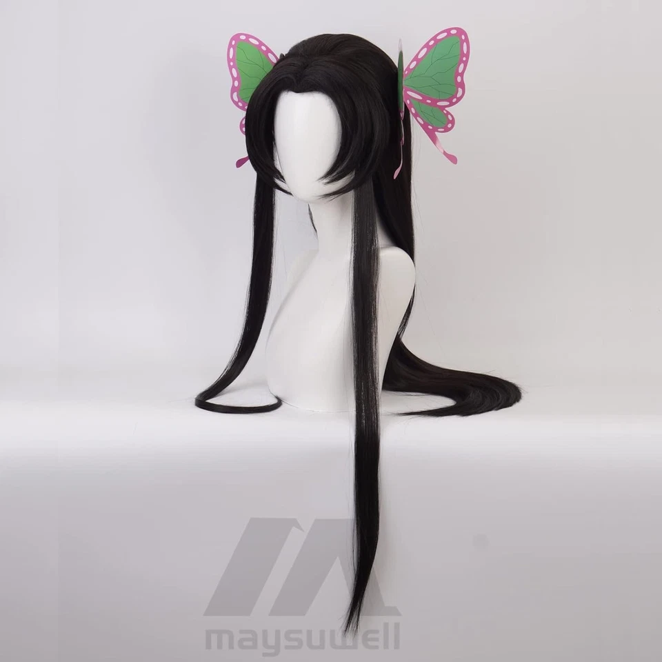 Peluca de anime Kochou Kanae Demon Slayer Pelucas con disfraces para mujeres Pelo largo negro Foto 3 de 4
