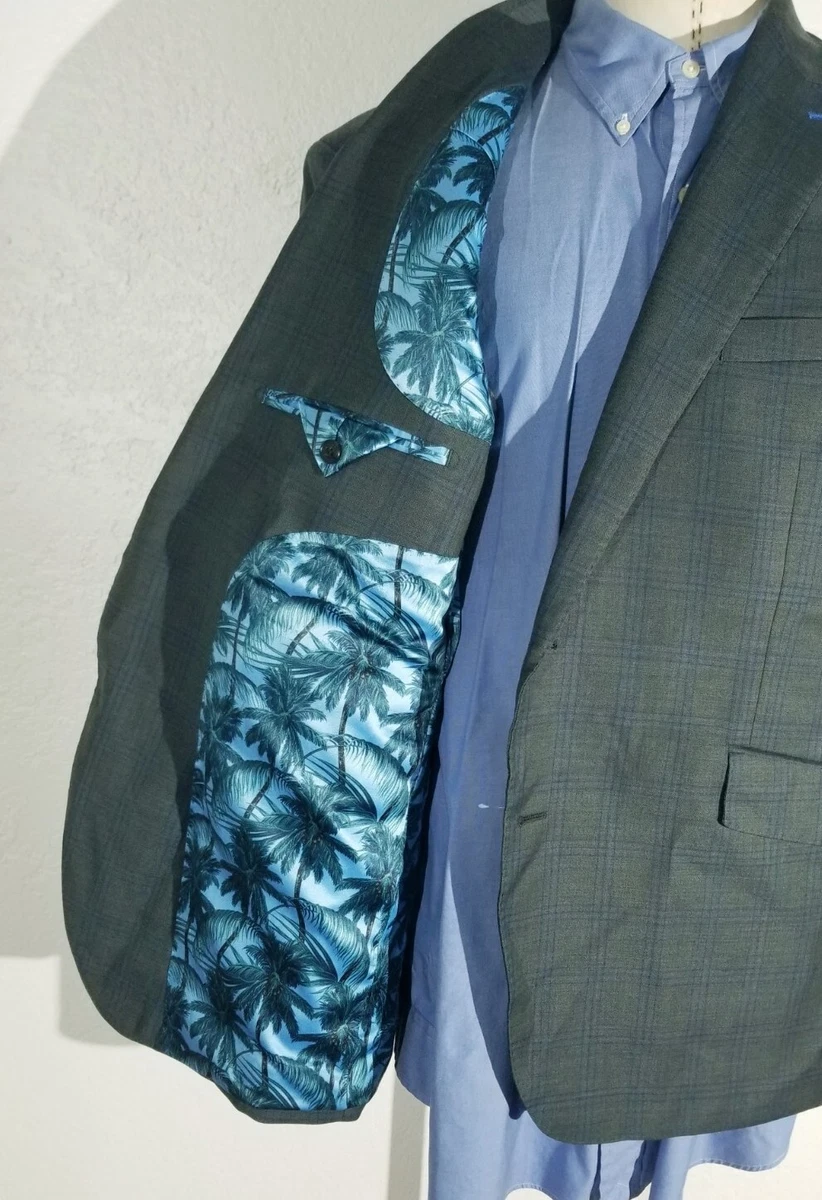 48R Green Blue Plaid Hawaiian Lining Peak Surgeon Cuffs Blazer