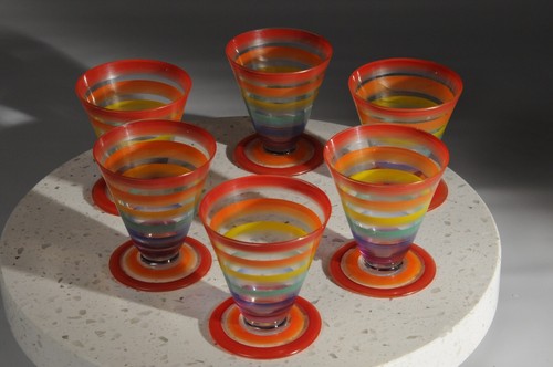 6 gafas de jugo vintage pintadas a mano de 4 oz 3" decorativas/mediados de siglo muy raras - Imagen 4 de 9