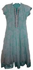 Aqua Blue  Silver Metallic Shimmer Lace Layered Formal Dress AS IS