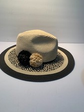 Ladies Straw Hat, Cream and Black
