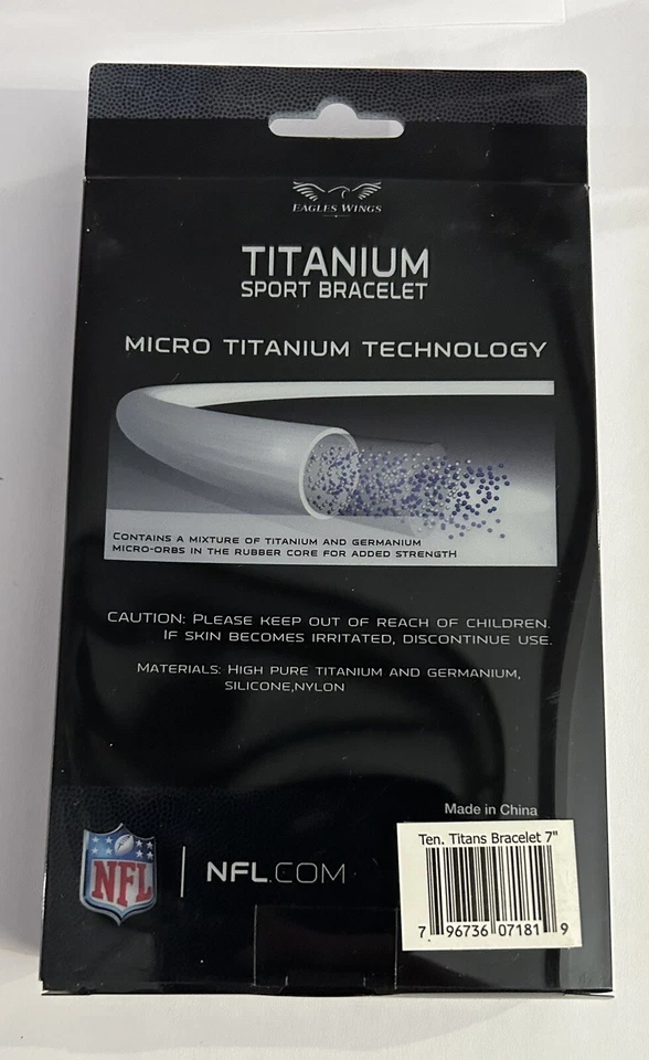 Подлинный титановый спортивный браслет Tennessee Titans 7 дюймов с крыльями орлов - Изображение 2 из 2