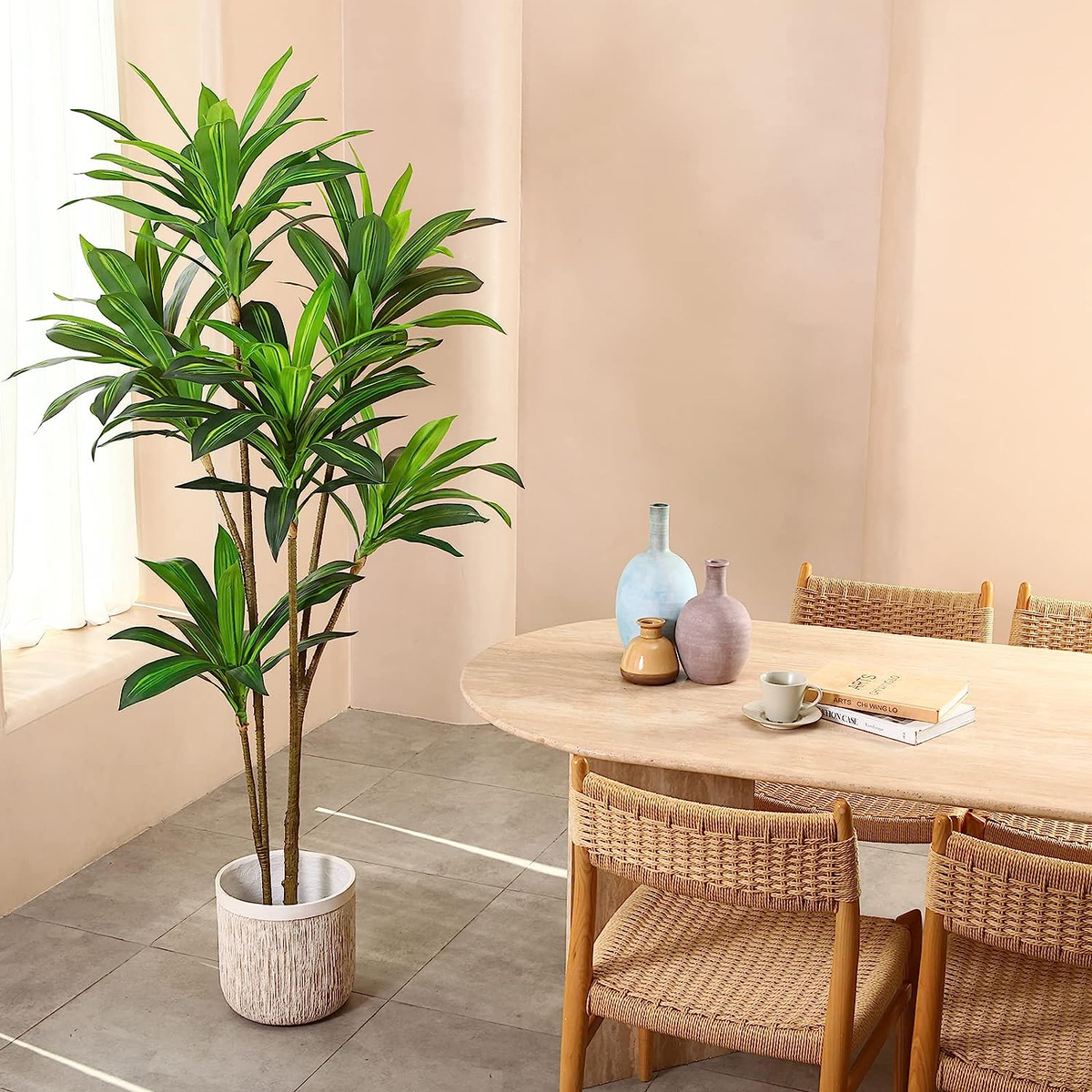Albero di dracaena artificiale, 1,5 m, pianta finta da pavimento con