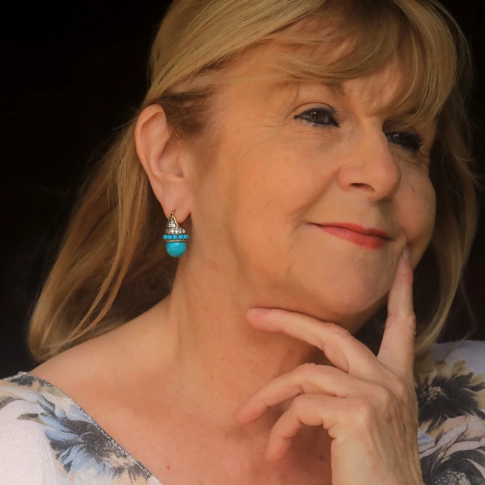 Ohrringe Schläfer Golden Fassung Aus Cz Perle Türkis Vintage Stil ET9 - Bild 4 von 4