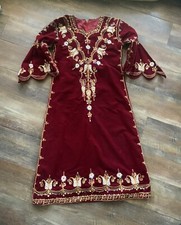 Pakistani Women s Wedding Dress Burgundy Red Velvet SALWAR KAMEEZ Beads Sequins