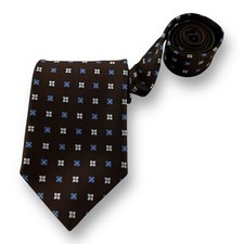 Brooks Brothers Stain Resistant Pure Silk Tie Brown Blue White Made in USA