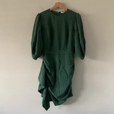 Rhode Pia Dress Size Small Green Short Puff Sleeve Asymmetrical Hem Ruffle