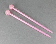 Pink crystal ball 2 hair chop sticks accessory picks pins 5.25" long plastic