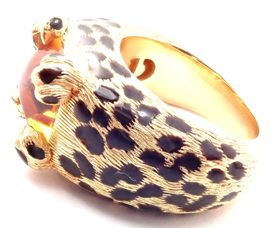 ¡Raro! Auténtico Anillo Christian Dior Leopardo Oro Amarillo 18k Esmalte Citrino Certificado Foto 3 de 4