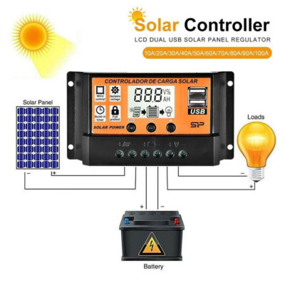 MPPT Solar Panel Regulator Charge Controller Auto Focus Tracking 30-100A 12V/24V