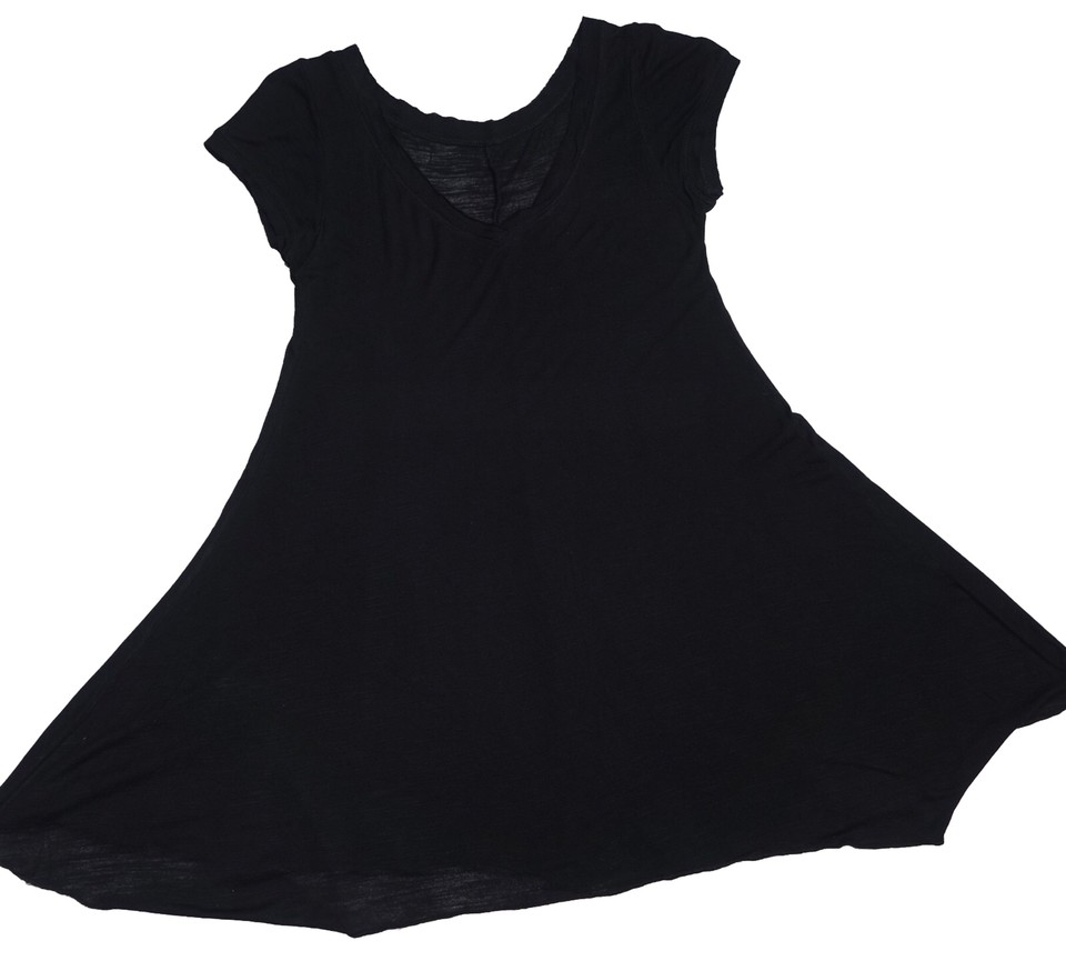 🌹WOMEN XS BLACK A-LINE LOOSE TUNICTOP MINI DRESS IRREGULAR HEMLINE CASUALWEAR🌹