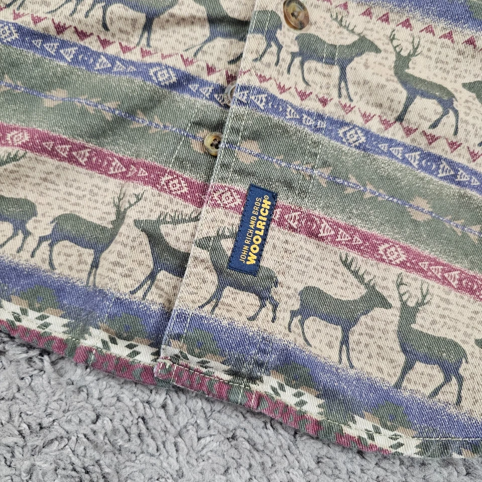 Шерстяная рубашка мужская средний размер M зеленая ацтекская олень с длинным рукавом карманы 100% хлопок - Изображение 3 из 4