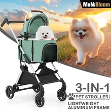 3-in-1 Dog Stroller Foldable 4 Wheels Cat Dog Cage Car Seat w/Detachable Carrier