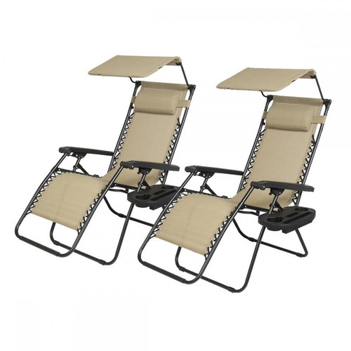 New-2-PCS-Zero-Gravity-Chair-Lounge-Patio-Chairs-with-canopy-Cup-Holder-HO74