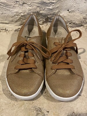 FitFlop Metallic Gold Leather Lace Up Sneakers Women’s Shoes Size Gently  Used
