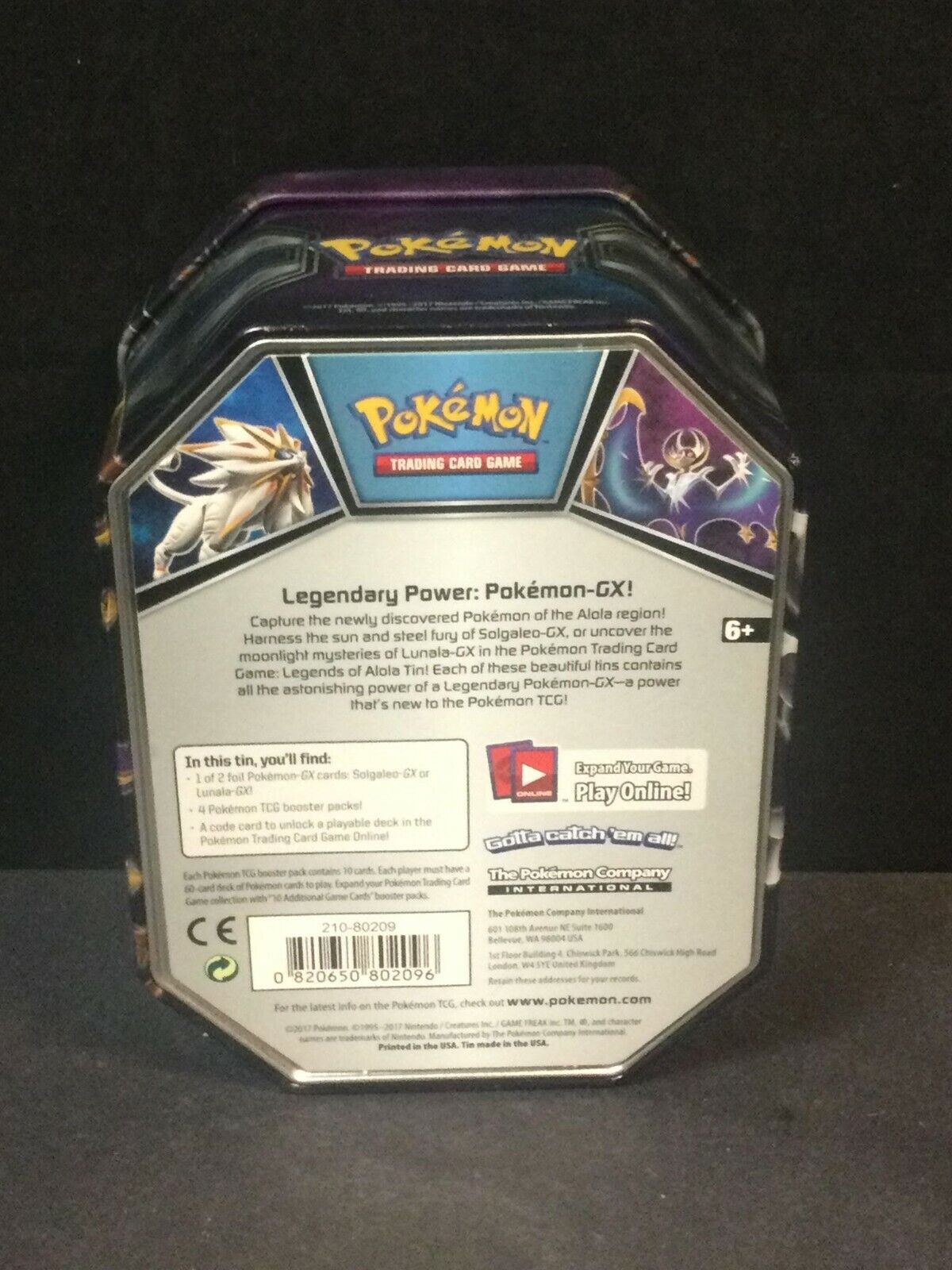 2017 Pokemon TCG Legends of Alola Tin Lunala GX - US