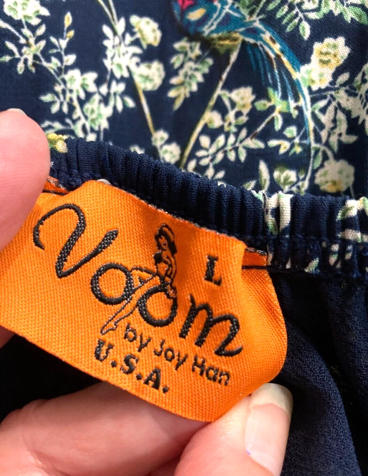 Voom by Joy Han Lined Mini Dress off shoulder Bell Sleeves Eyelet Floral Blue L - Image 4 of 4