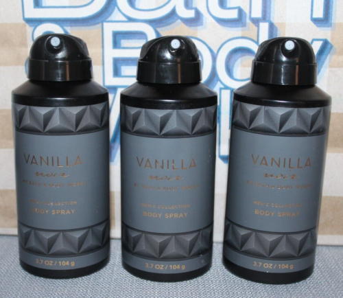 3 BATH & BODY WORKS MEN'S COLLECTION VANILLA NOIR BODY SPRAY DEODORANT 3.7 OZ
