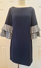 Eliza J Contrast Ruffled Bell Sleeve Shift Navy Blue Dress  Size: 8
