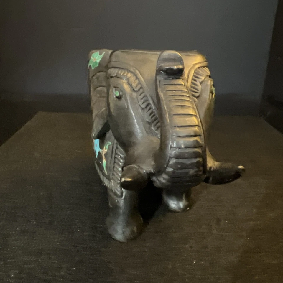 大象雕像 孔雀石镶嵌 Pietra Dura 工作艺术 手工制作 半珍贵 — 第 2/4 张图片