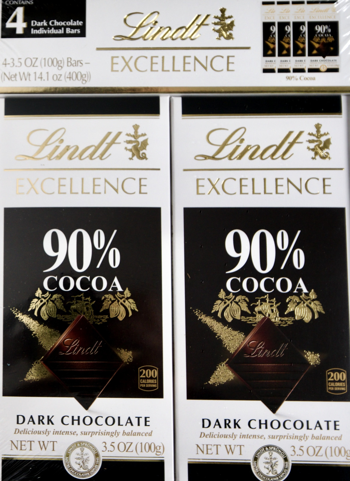 Lindt Excellence 90% Cocoa Dark Chocolate, 3.5 Ounce, 4 Bars