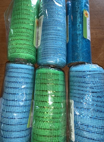 6 Piece Decorative Mesh BRIGHT GREEN, LIGHT BLUE & TEAL SPARKLE 6" X 5yd Fun Lot - Picture 6 of 11