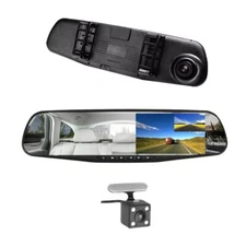 Car DVR Rear View Mirror Video Recorder 4.3" Dual Lens Night Vision Front Rear