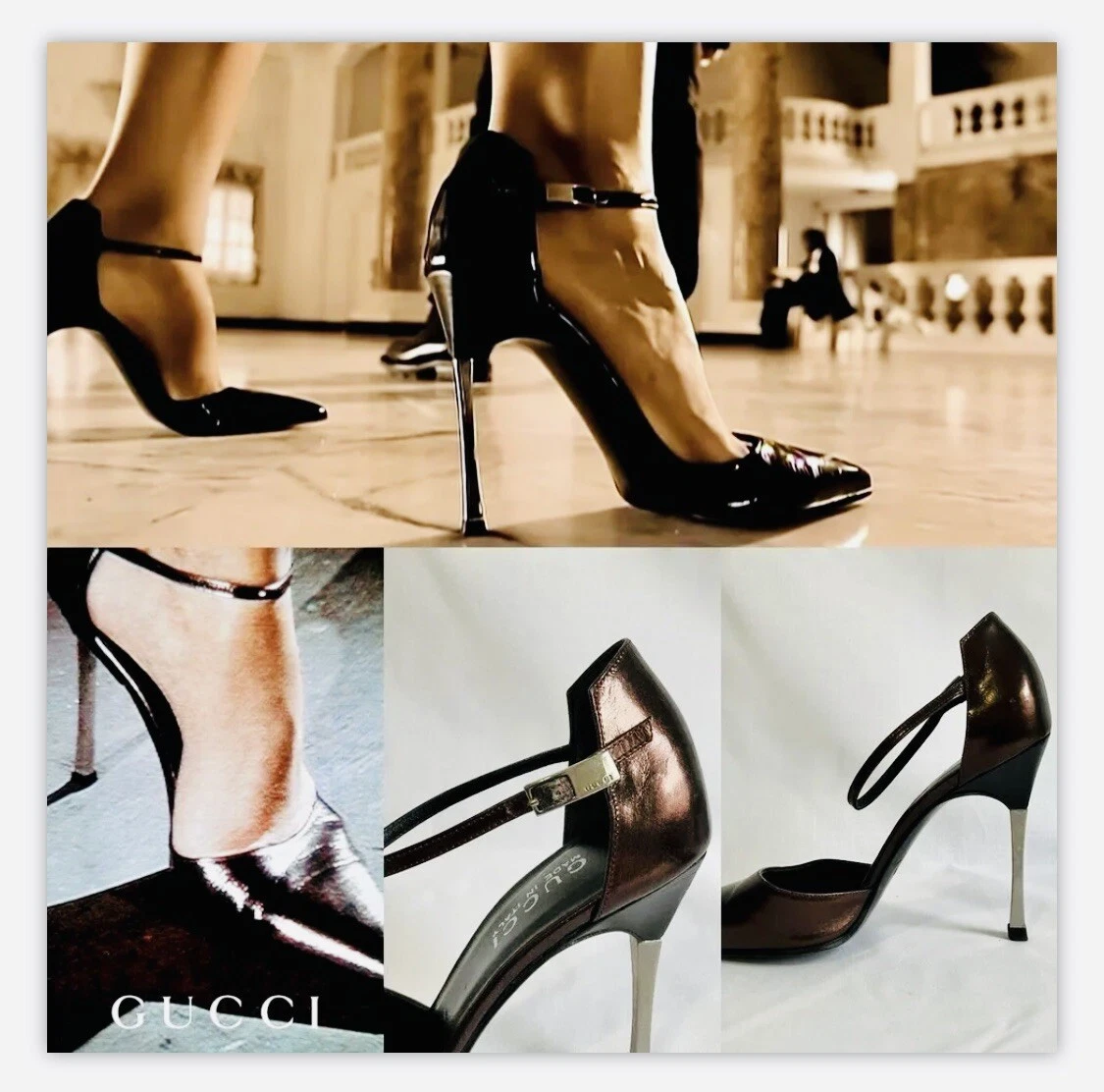 GUCCI by Tom Ford Mariah Leather Stilettos Brown Metallic