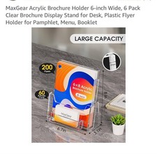 MaxGear Acrylic Brochure Holders 6x8 Inch With Business Card Holder 6 pack "New"