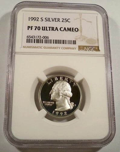 1992-S 25c SILVER NGC PF70UCAM WASHINGTON QUARTER PROOF ULTRA CAMEO PR 70 DC