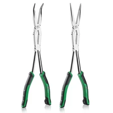 2-Piece Double Compound Long Reach Pliers Set, 13-Inch Straight Nose , 45° Bent