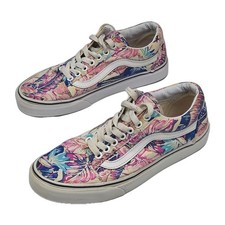 VANS Sneaker Shoe Pink Floral Tropical Women Sz 8 Low Top Canvas 721277