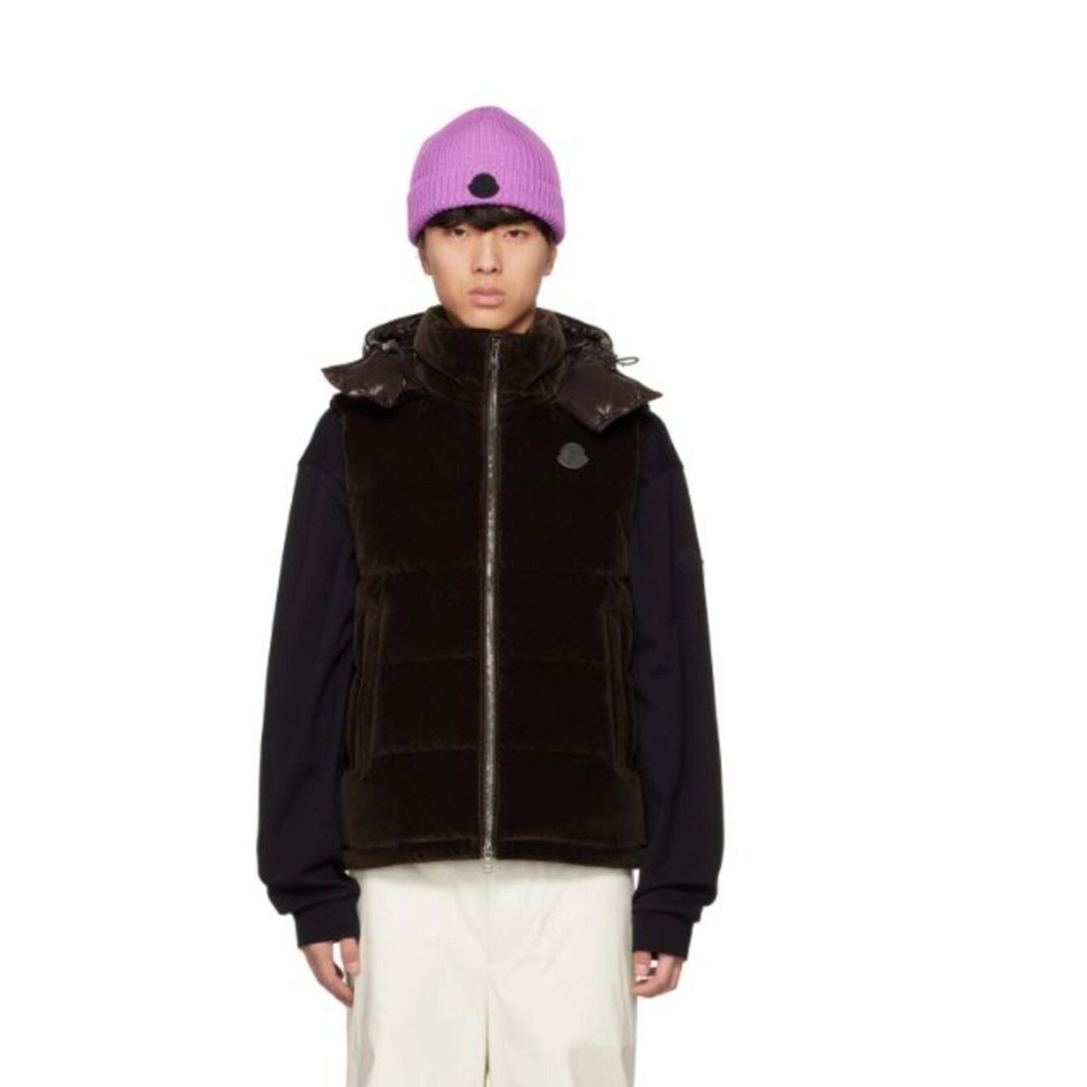 Moncler Vexin Padded Velvet Gilet Puffer Down Vest Brown Sz 4 (XL 