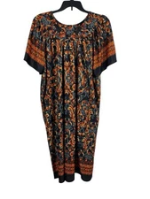Anthony Richards 1x Orange Floral Muumuu Dress Caftan Housecoat Short Sleeve