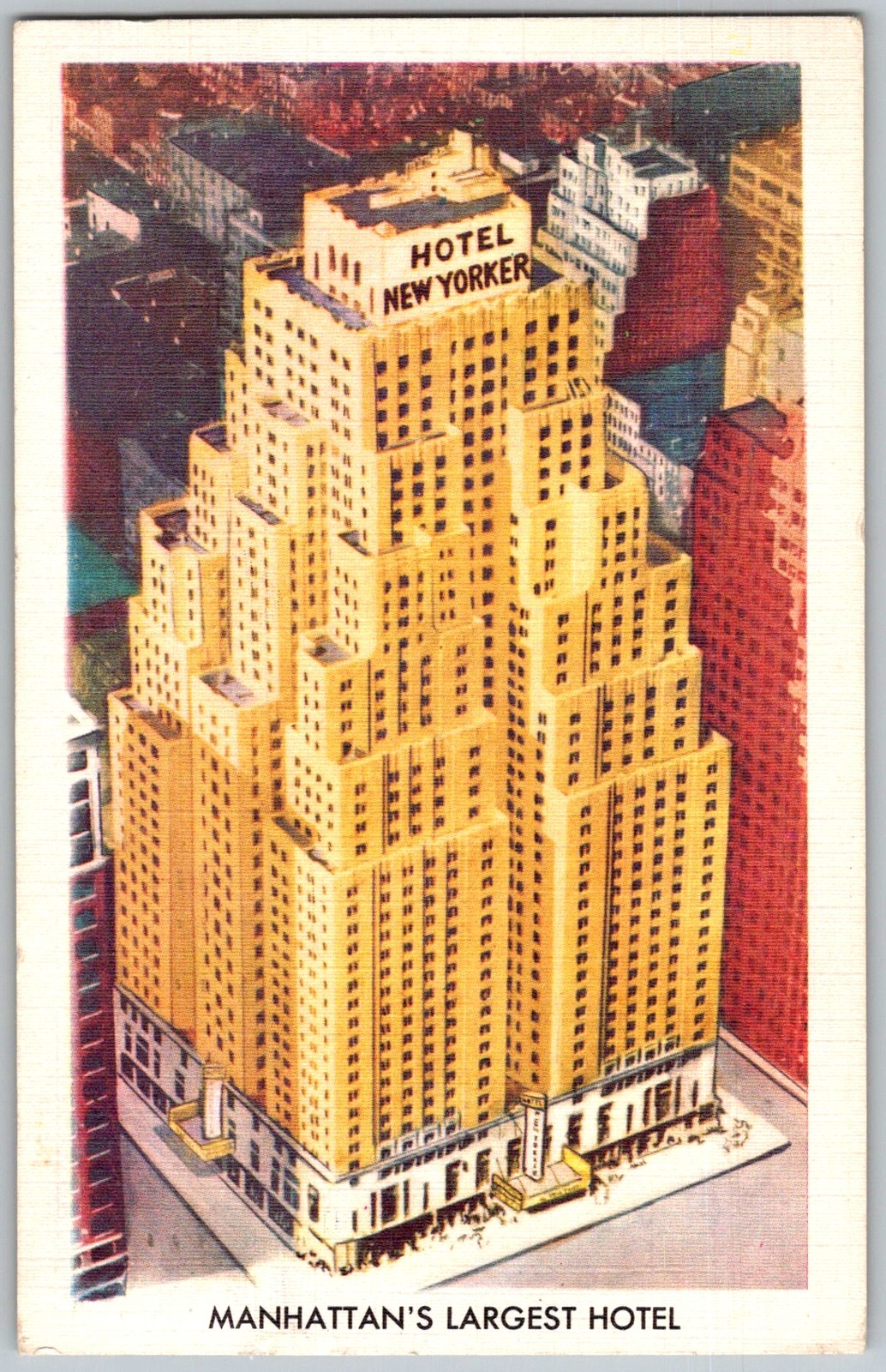 Vtg Linen Postcard Hotel New Yorker Building New York, NY 1950s