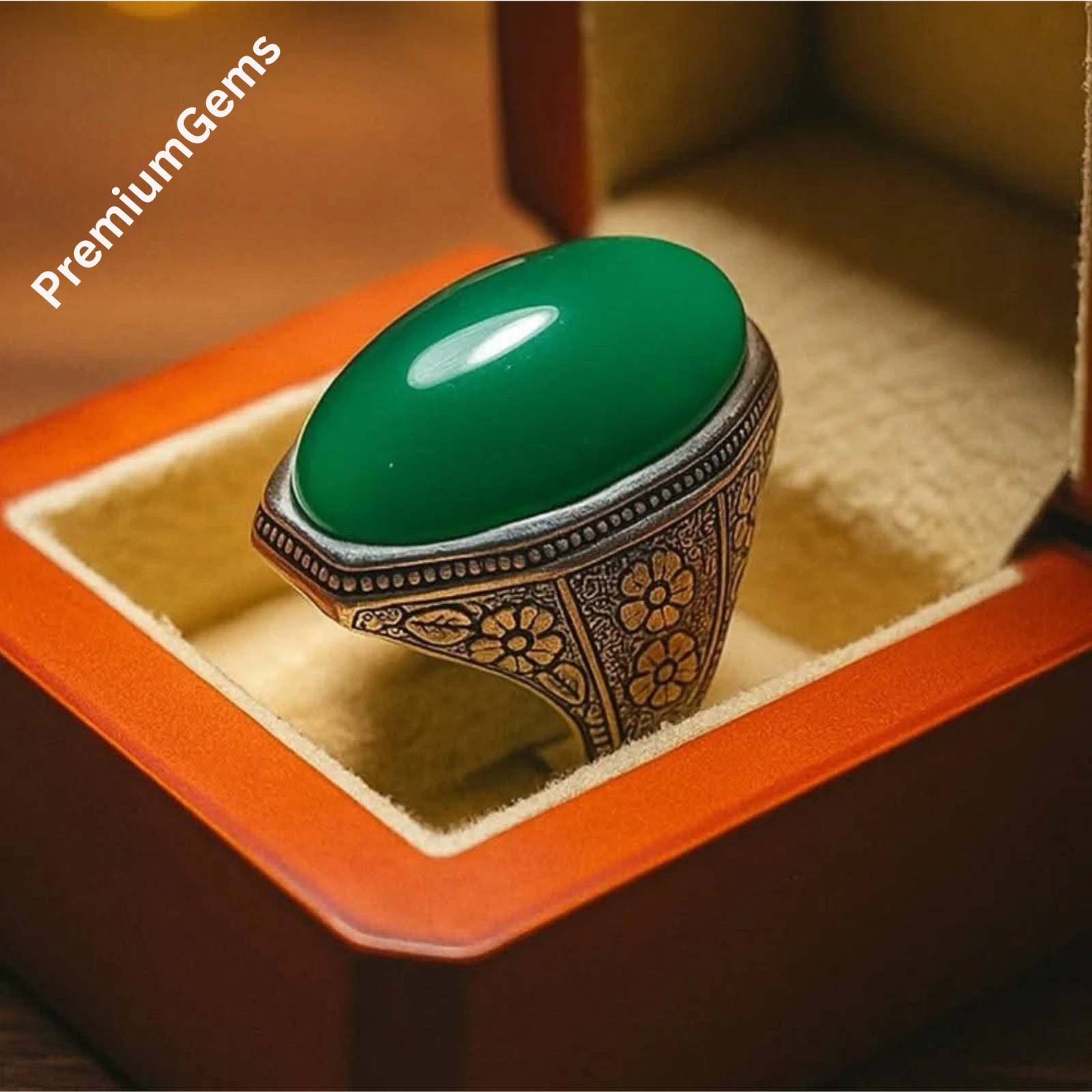 Oval Cut Natural Yamani Green Aqeek/Akeek Ring Sterling Silver 925 Handmade Ring