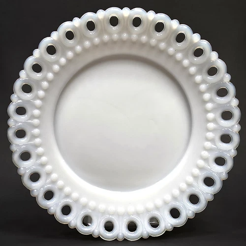 Vintage Westmoreland White Milk Glass Ringed Rim Dish 5.5", Beaded Lace Edge
