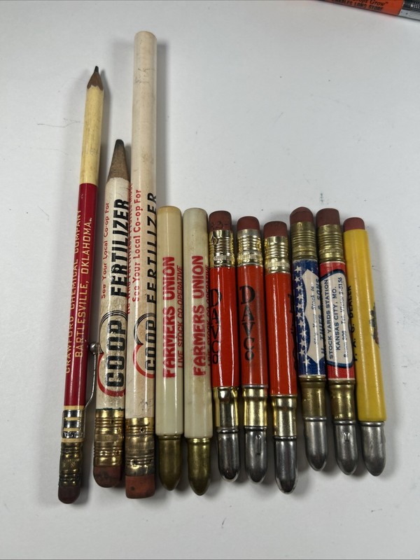 Vintage Bullet Pencil Lot & Other Pencils-DavCo, Farmers Union, COOP, Stock Yard