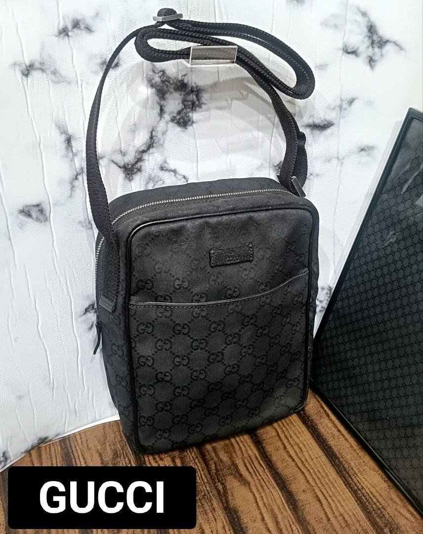 GUCCI Black GG Monogram Shoulder Bag for Women Pre-Owned Luxury Handbag