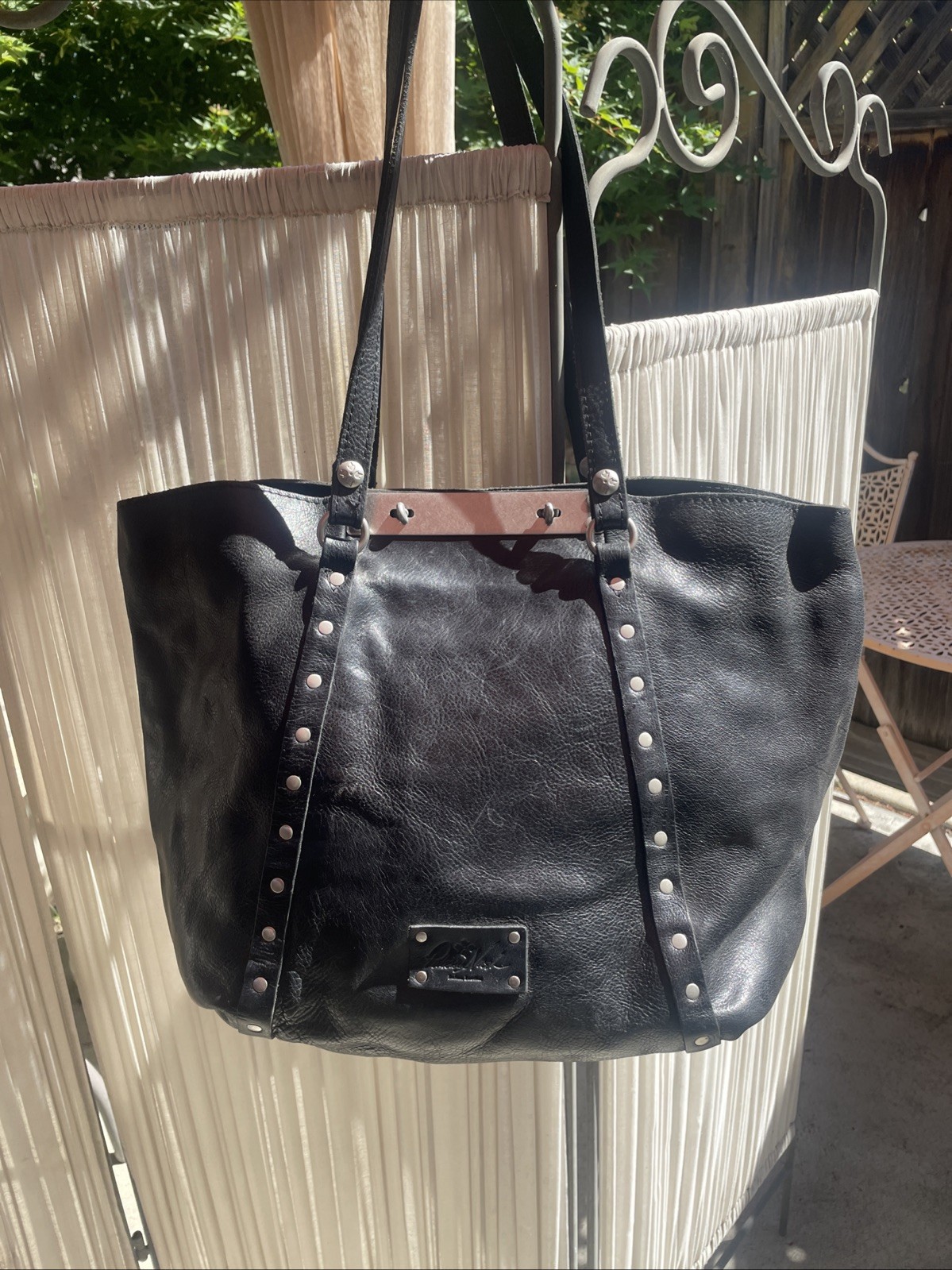 PATRICIA NASH BUENVENUTTO TOTE/SHOULDER BAG Black Smooth Leather